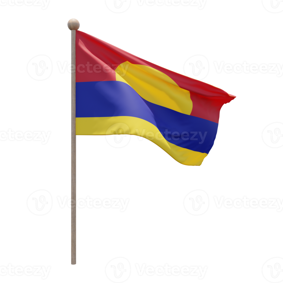 Palmyra Atoll 3d illustration flag on pole. Wood flagpole png