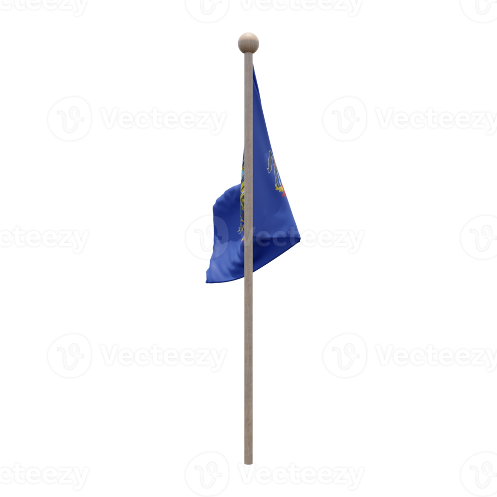 Pennsylvania 3d illustration flag on pole. Wood flagpole png