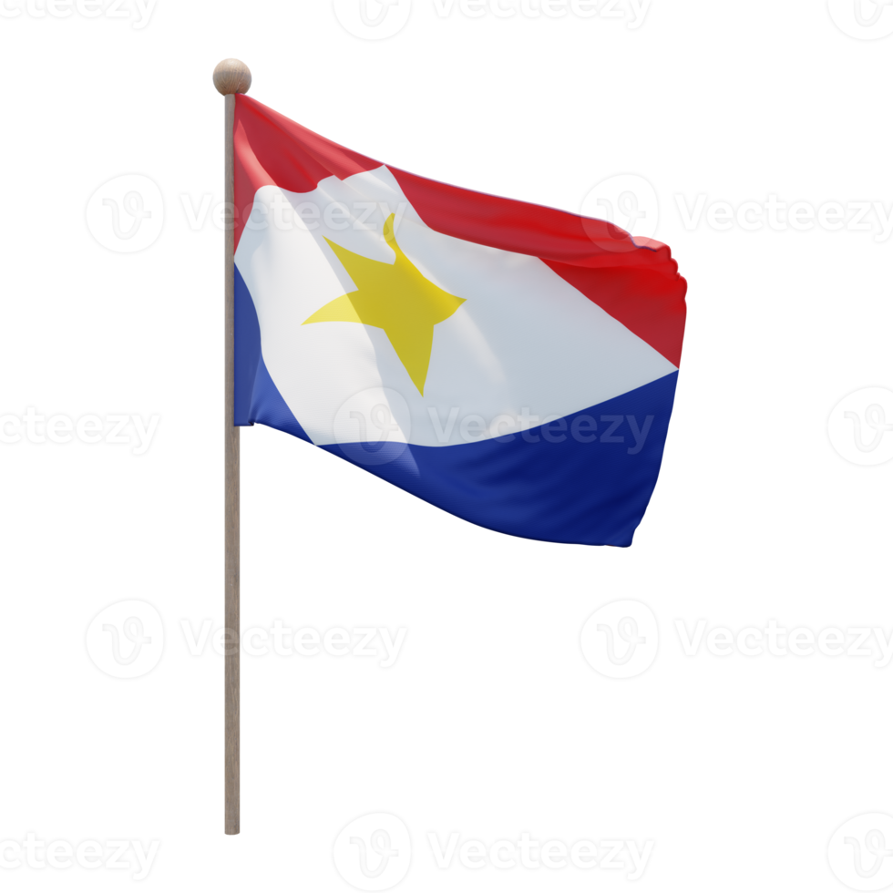 Saba 3D-Darstellung Flagge auf der Stange. Fahnenmast aus Holz png