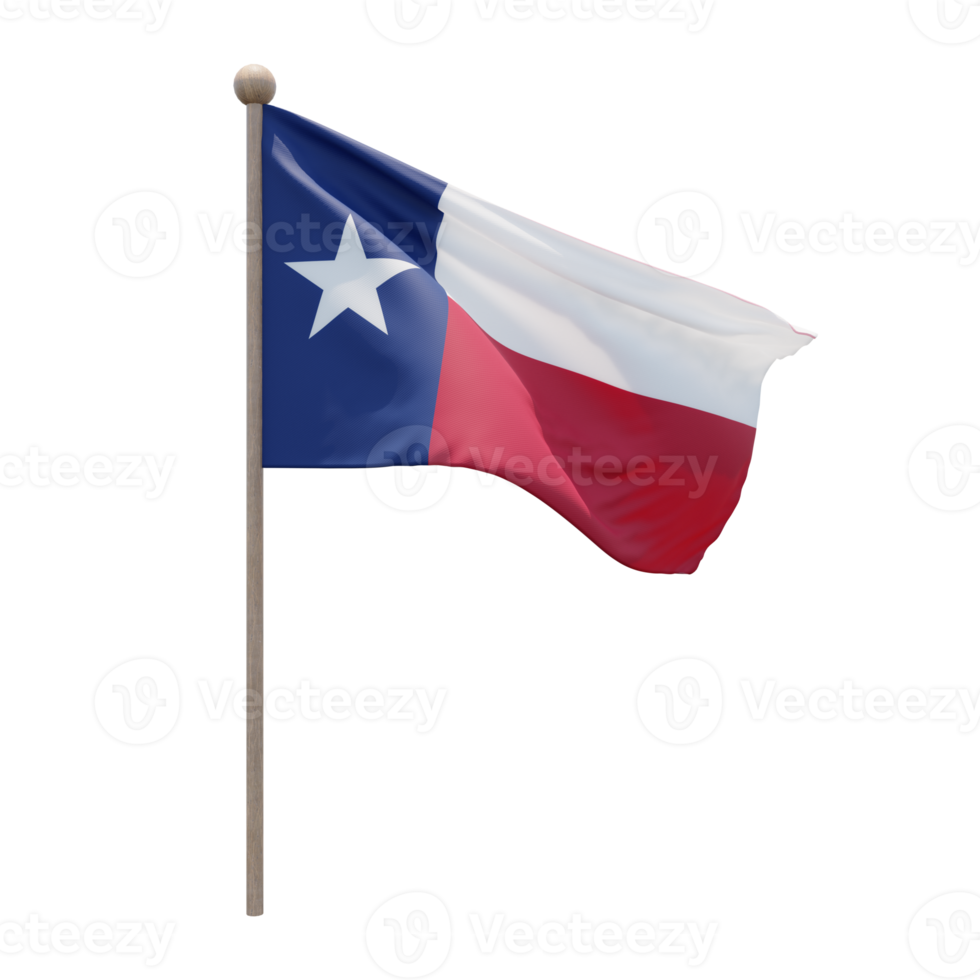 Texas 3d illustration flag on pole. Wood flagpole png