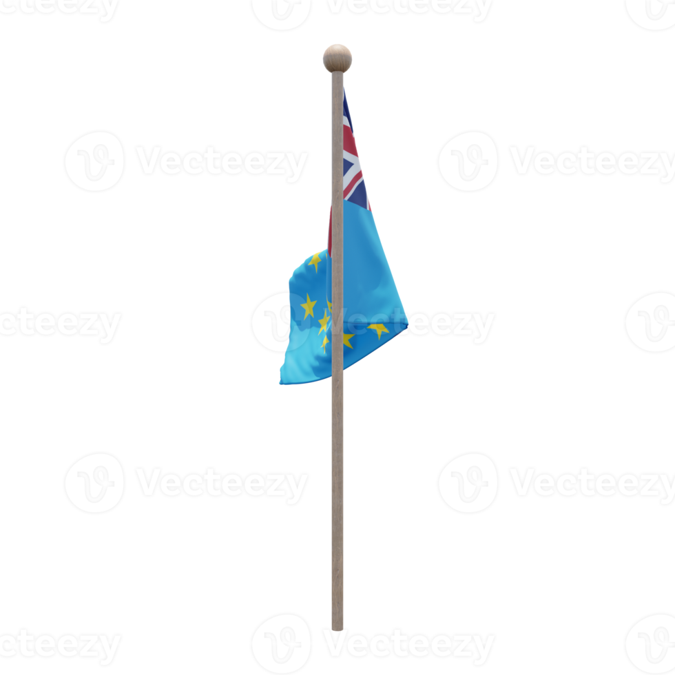 Tuvalu 3d illustratie vlag Aan pool. hout vlaggenmast png