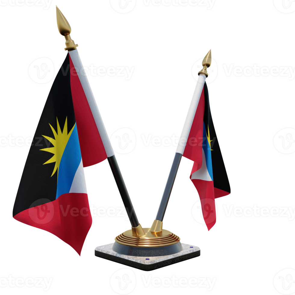 illustration 3d antigua et barbuda support de drapeau de bureau double v png