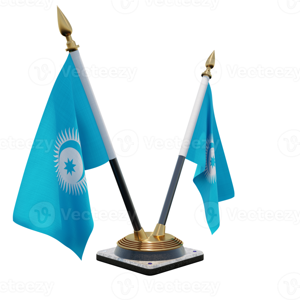 Turkic Council 3d illustration Double V Desk Flag Stand png