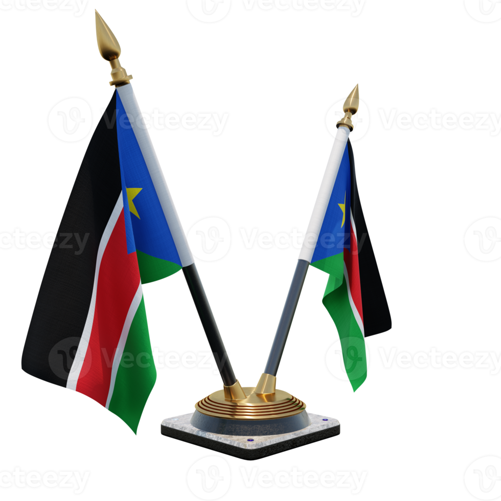 South Sudan 3d illustration Double V Desk Flag Stand png