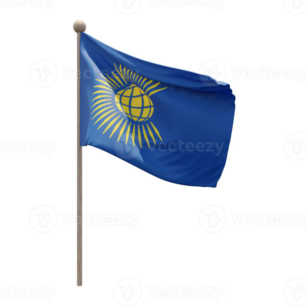 Commonwealth of Nations 3d illustration flag on pole. Wood flagpole png