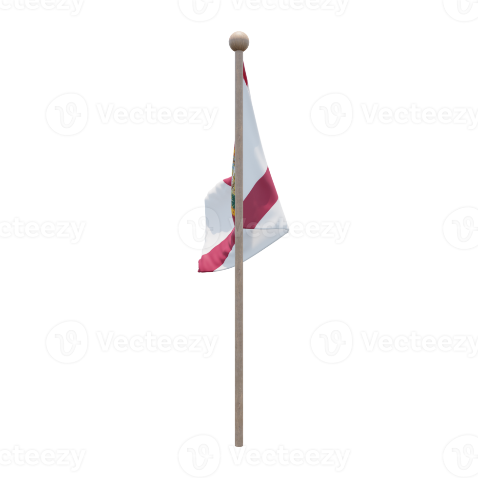 Florida 3d illustration flag on pole. Wood flagpole png