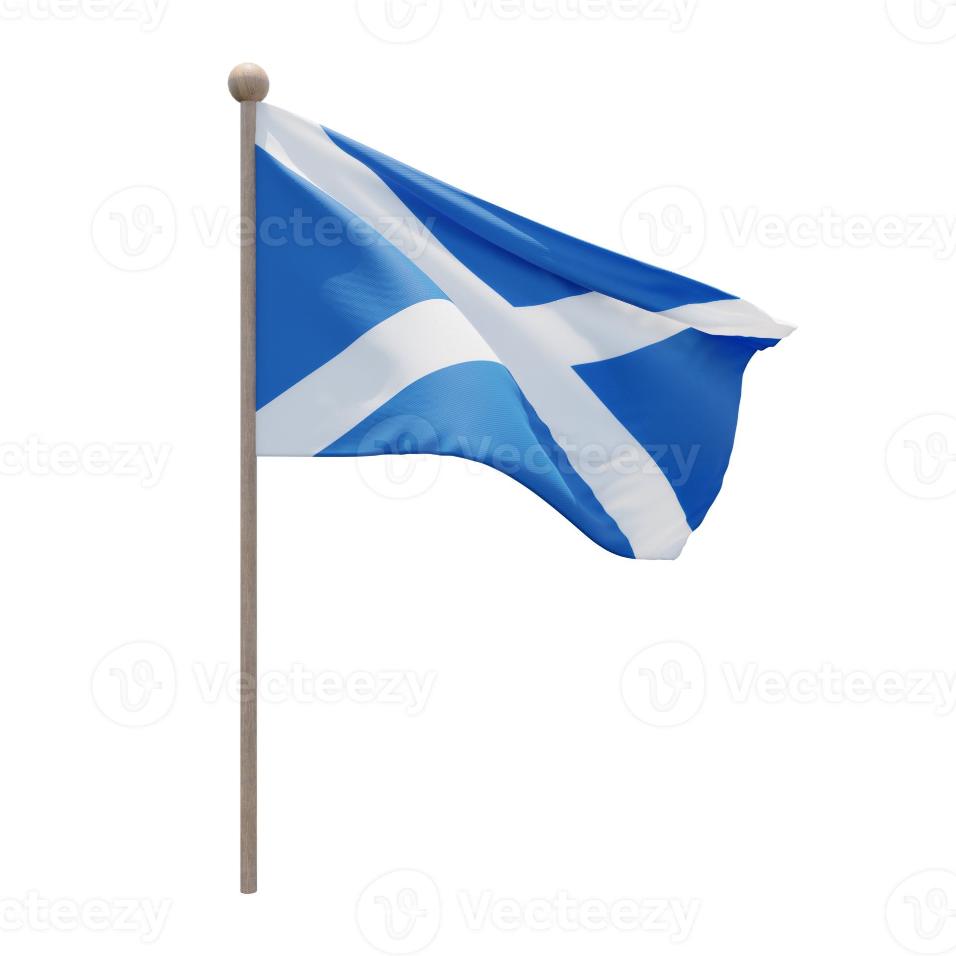 Scotland 3d illustration flag on pole. Wood flagpole 11286002 PNG