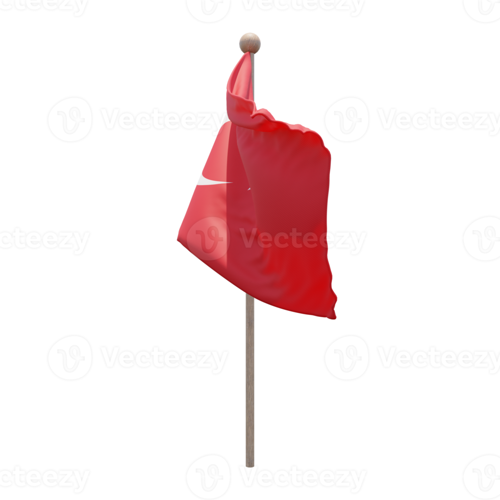 Turkey 3d illustration flag on pole. Wood flagpole png