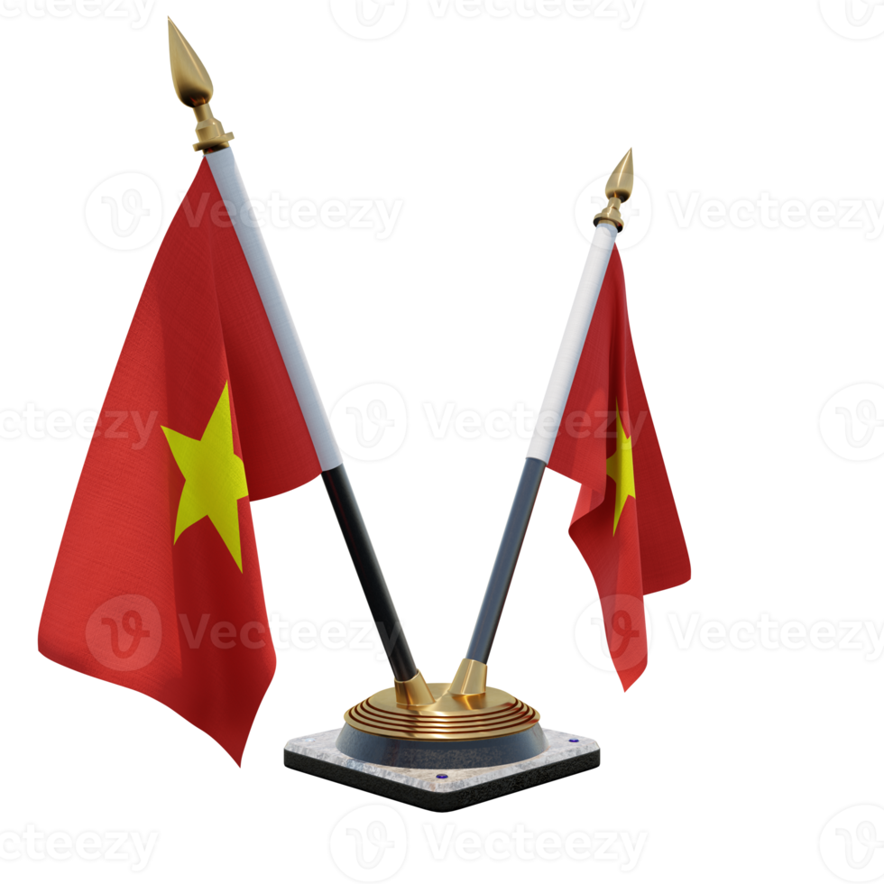 Vietnam 3d illustratie dubbele v bureau vlag staan png