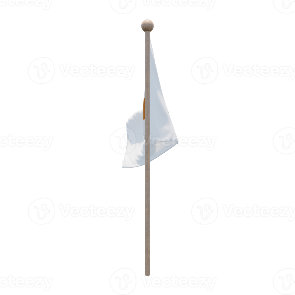 Zypern 3D-Darstellung Flagge auf der Stange. Fahnenmast aus Holz png