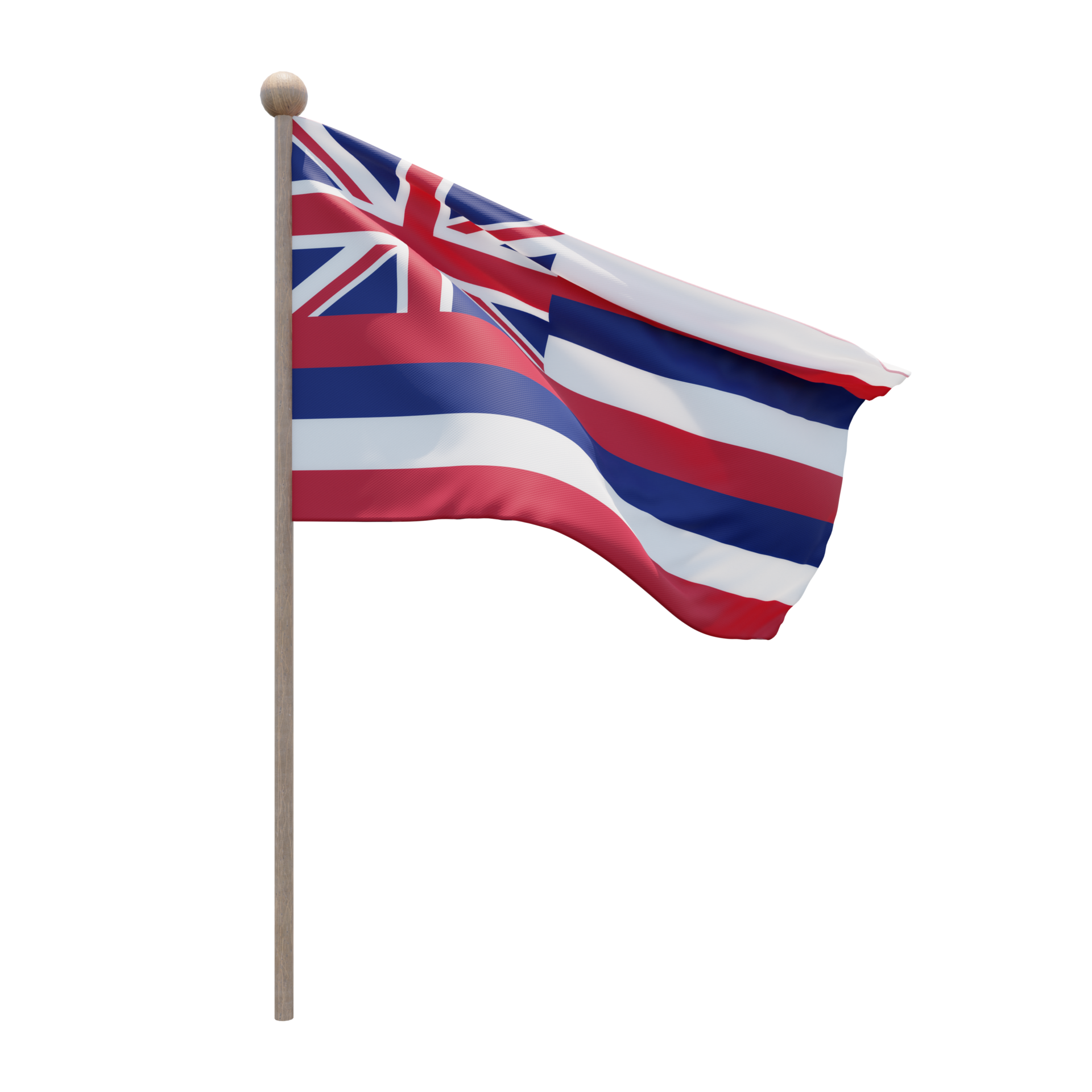 hawaii-3d-illustration-flag-on-pole-wood-flagpole-11286039-png