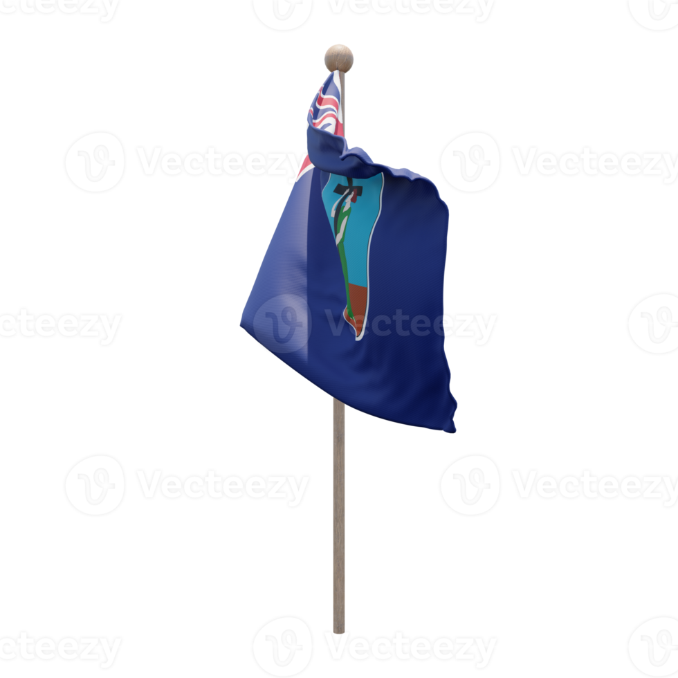 Montserrat 3d illustration flag on pole. Wood flagpole png