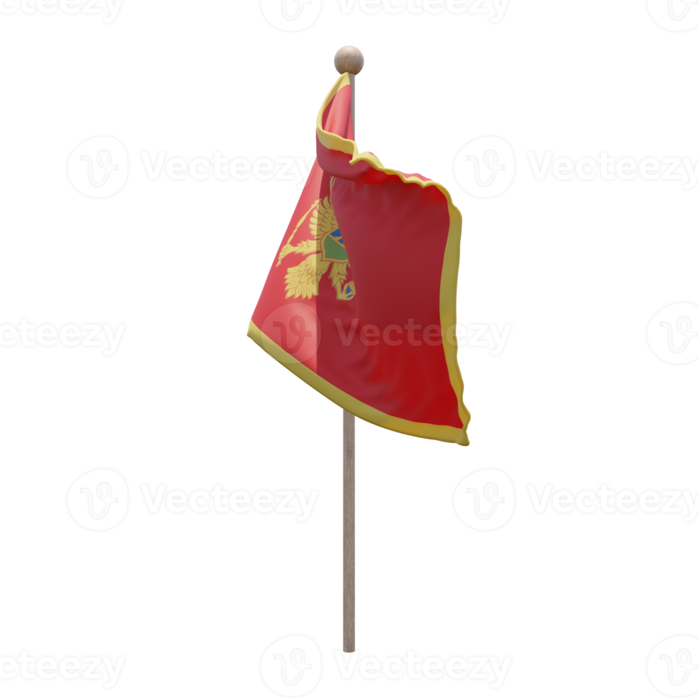 montenegro 3d-illustration flagge auf der stange. Fahnenmast aus Holz png