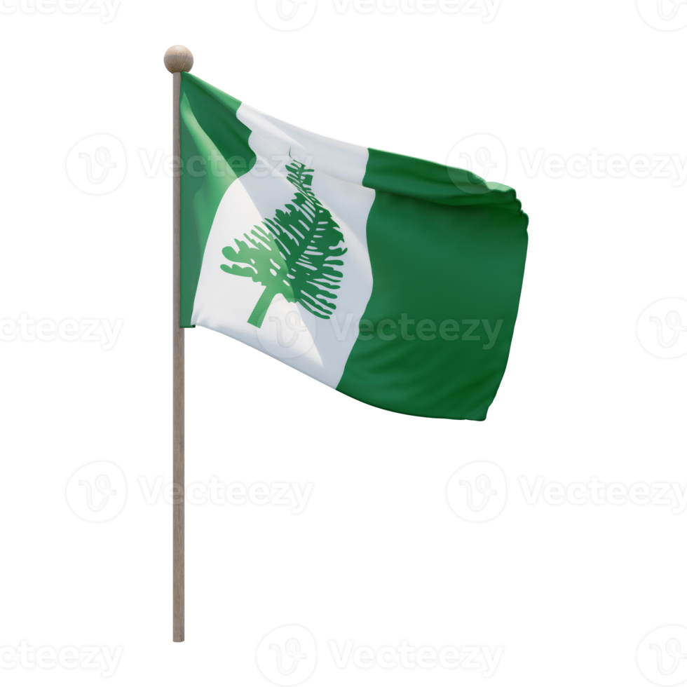 Norfolk Island 3d illustration flag on pole. Wood flagpole png