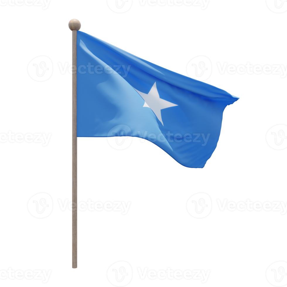 somalia 3d-illustration flagge auf der stange. Fahnenmast aus Holz png