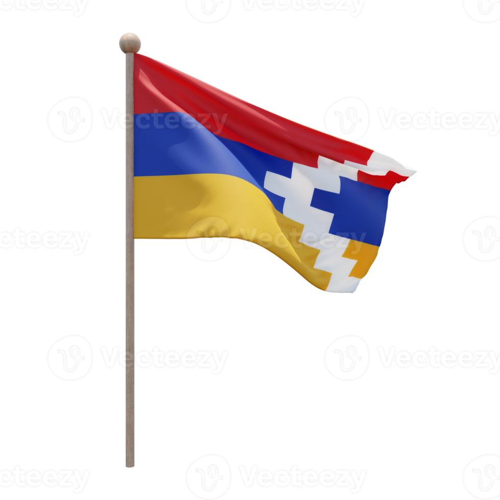 Artsakh 3d illustration flag on pole. Wood flagpole png