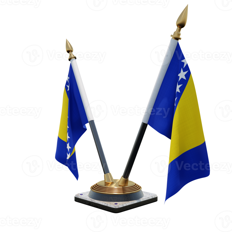 Bosnië en herzegovina 3d illustratie dubbele v bureau vlag staan png