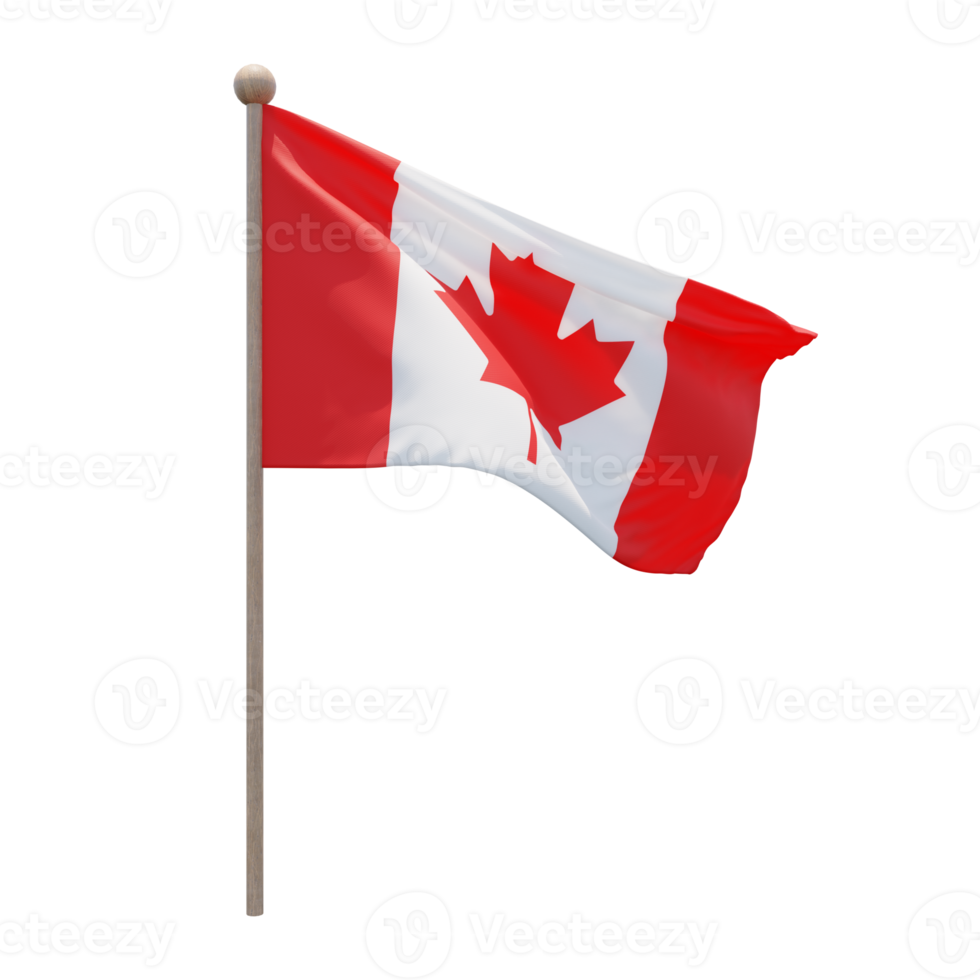 Canada 3d illustration flag on pole. Wood flagpole png