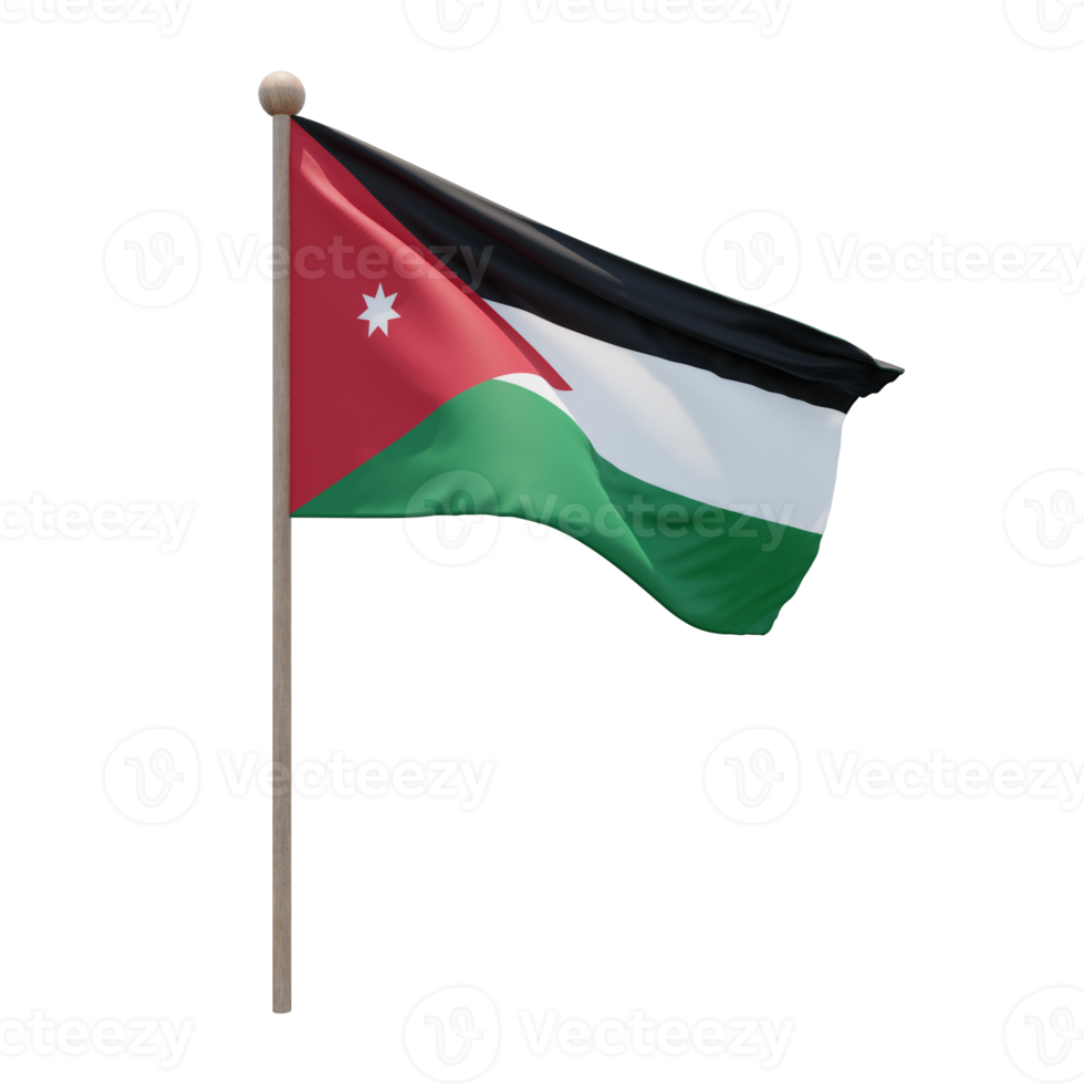 Jordan 3d illustration flag on pole. Wood flagpole png