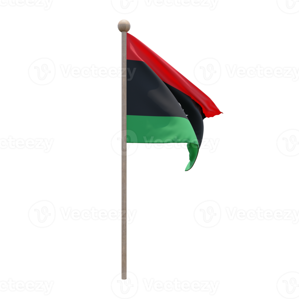 Libya 3d illustration flag on pole. Wood flagpole png