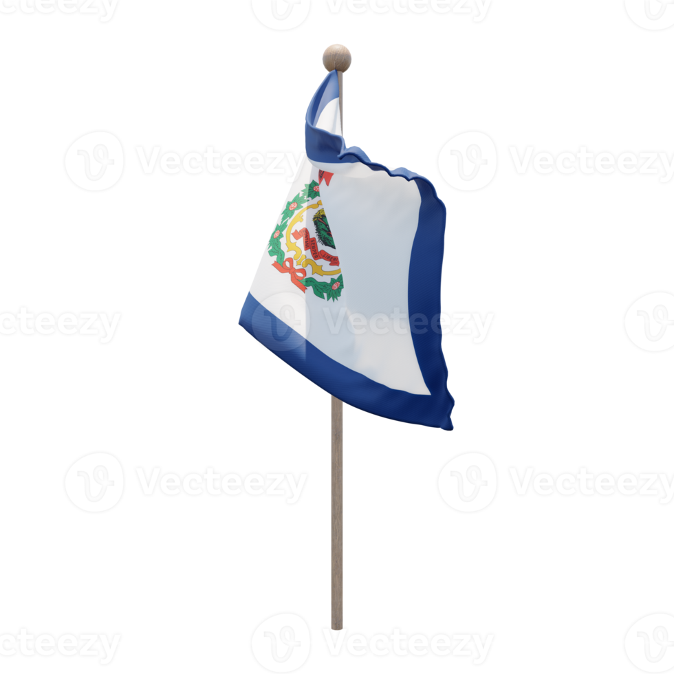 West Virginia 3d illustration flag on pole. Wood flagpole png