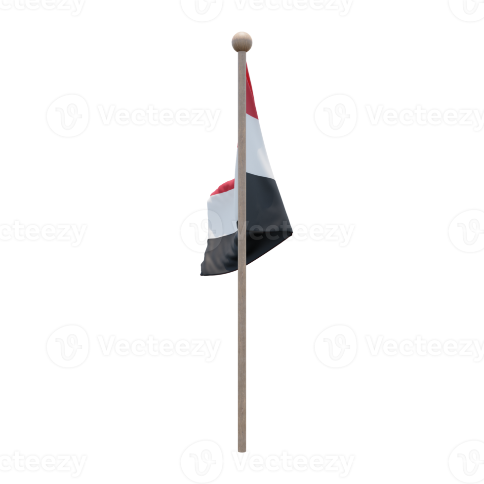 bandera de ilustración 3d de yemen en el poste. asta de bandera de madera png