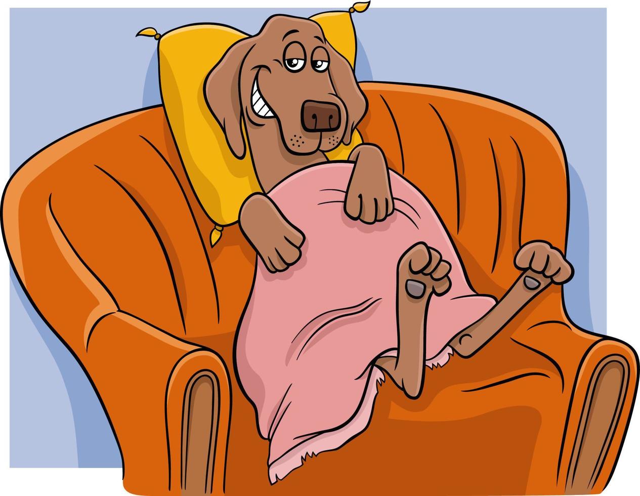 cartoon dog comic animal character resting on a sofa vector