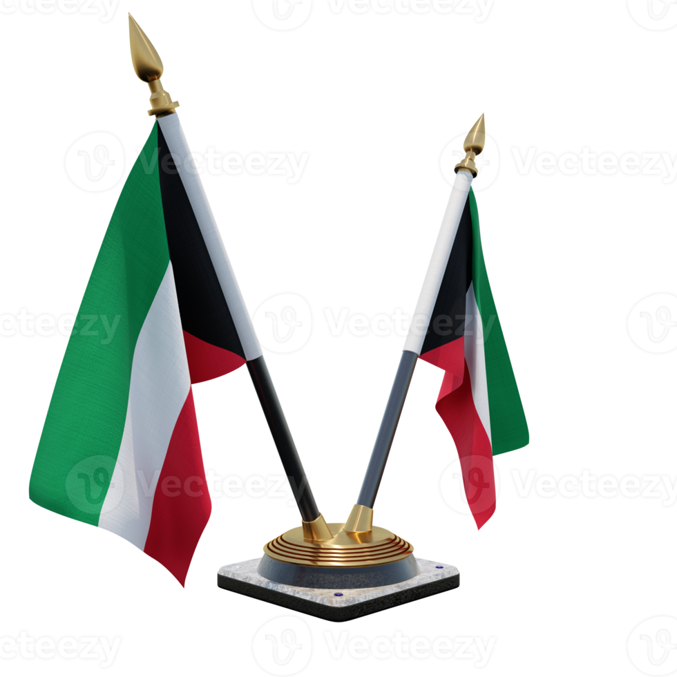 Kuwait 3d illustration Double V Desk Flag Stand png