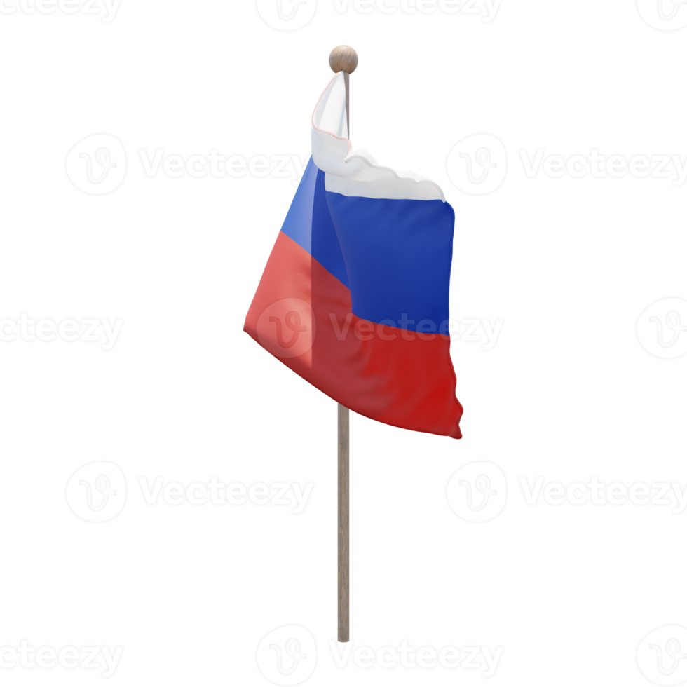 Russia 3d illustration flag on pole. Wood flagpole png