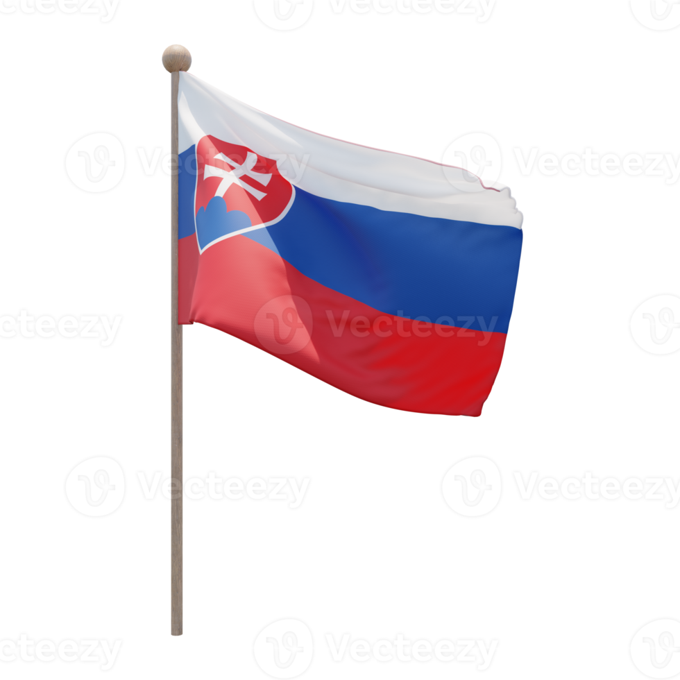 eslovaquia 3d ilustración bandera en el poste. asta de bandera de madera png