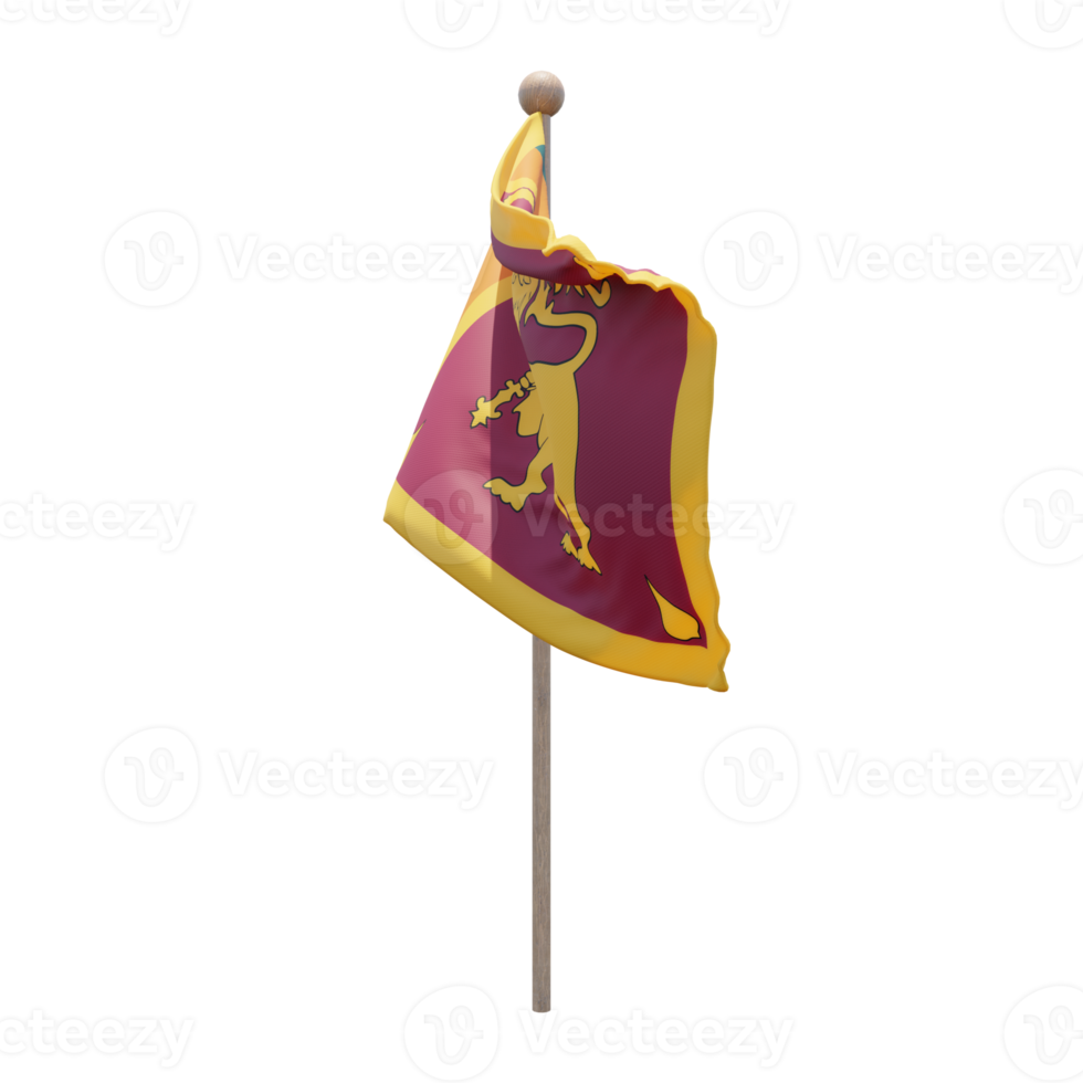Sri Lanka 3d illustration flag on pole. Wood flagpole png