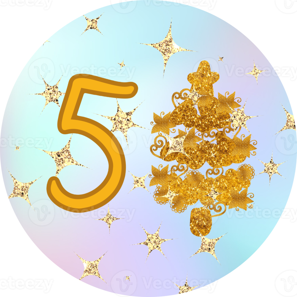 Number , 5 , 5 th birthday, Christmas, Advent calendar. Gold, Christmas tree, december. png