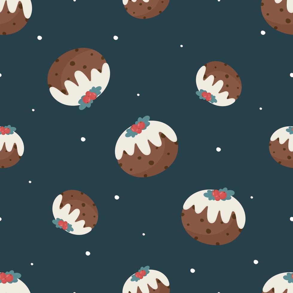 Vector seamless pattern with Christmas pudding. For card, posters, banners, printing on the pack, printing on clothes, fabric, wallpaper.