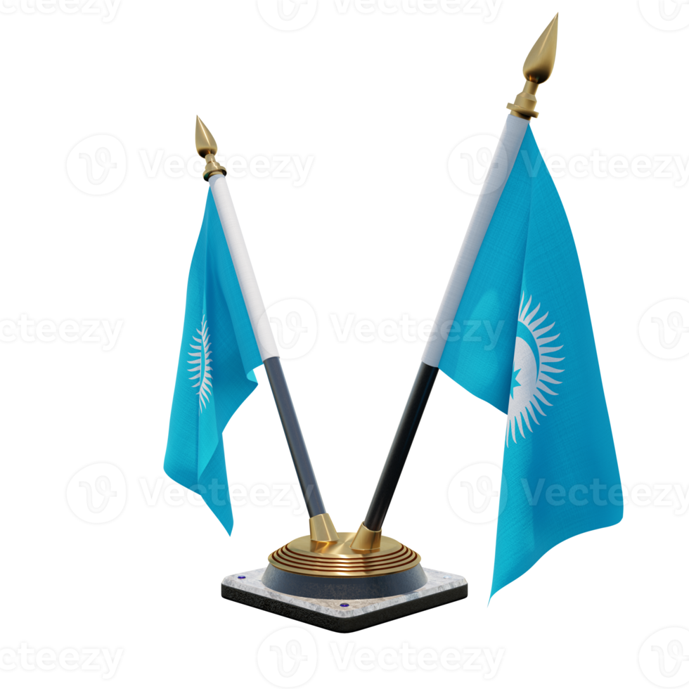 Turkic Council 3d illustration Double V Desk Flag Stand png