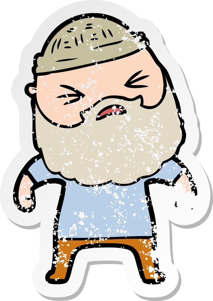 distressed sticker of a cartoon man with beard vector