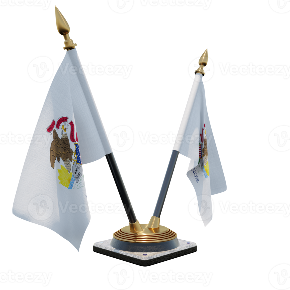 Illinois 3d illustration Double V Desk Flag Stand png