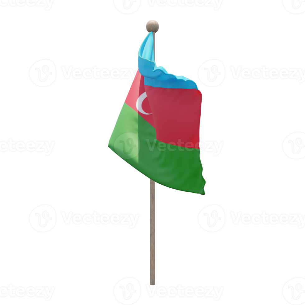 Azerbaijan 3d illustration flag on pole. Wood flagpole png