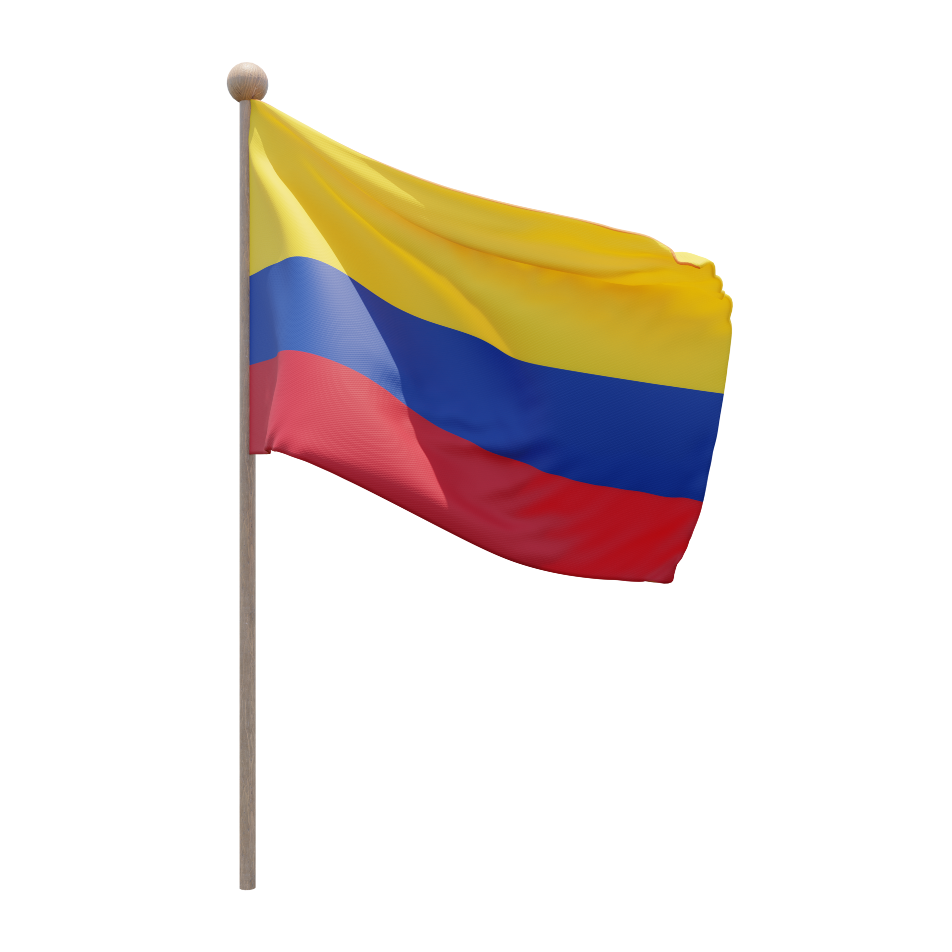 bandera de ilustración 3d de colombia en el poste. asta de bandera de