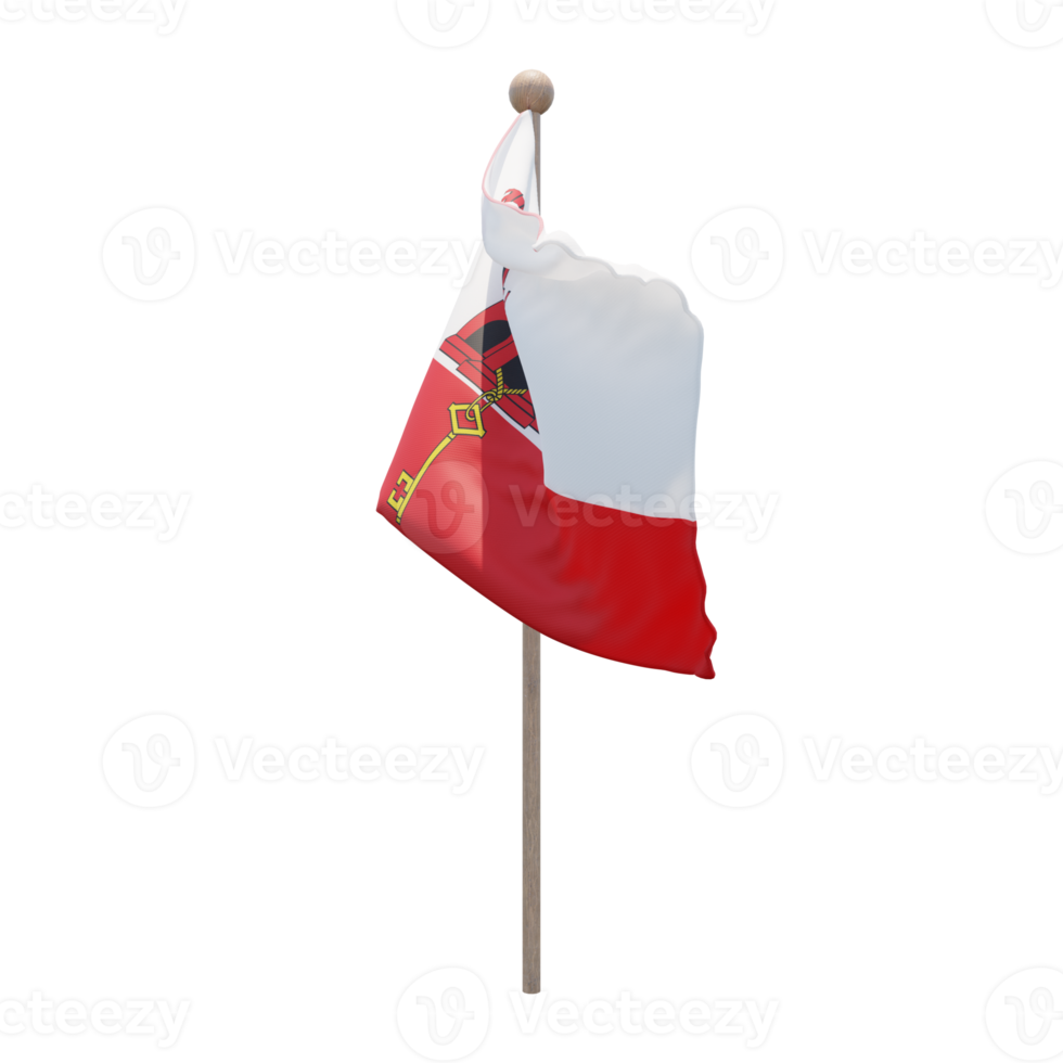 Gibraltar 3d illustration flag on pole. Wood flagpole png