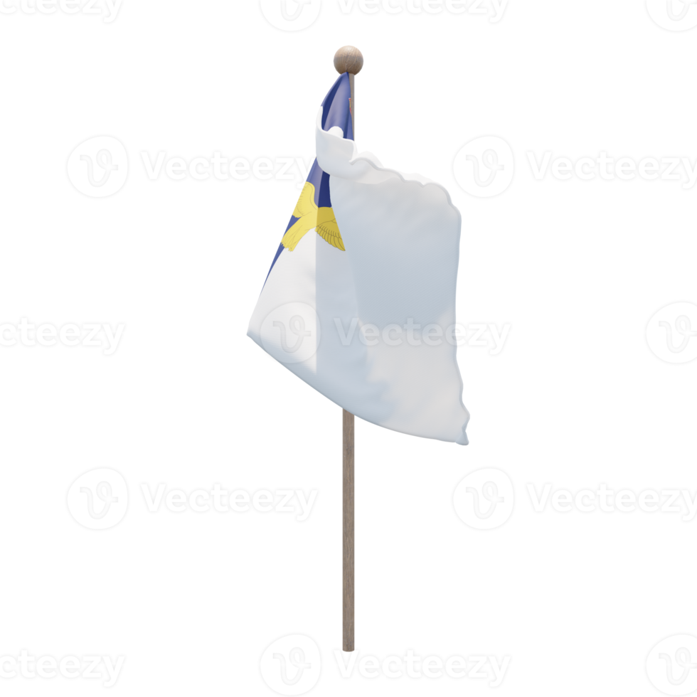 Azores 3d illustration flag on pole. Wood flagpole png