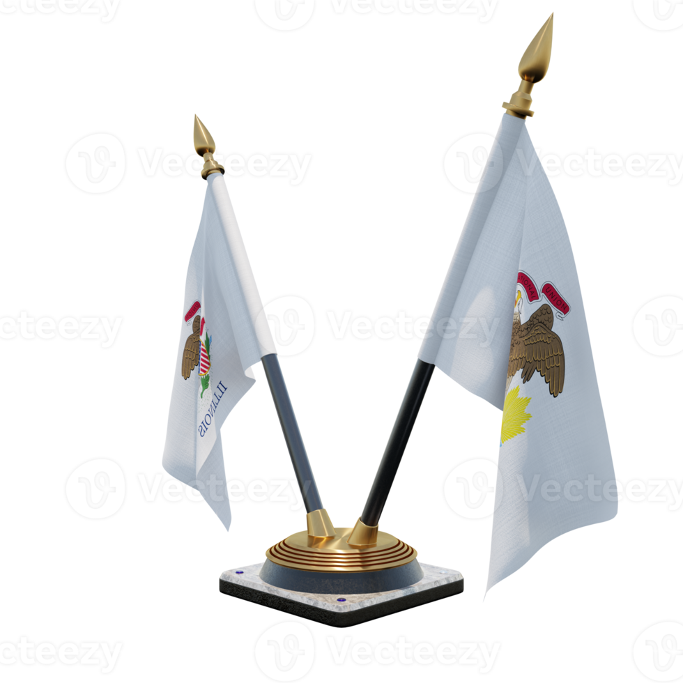 Illinois 3d illustration Double V Desk Flag Stand png