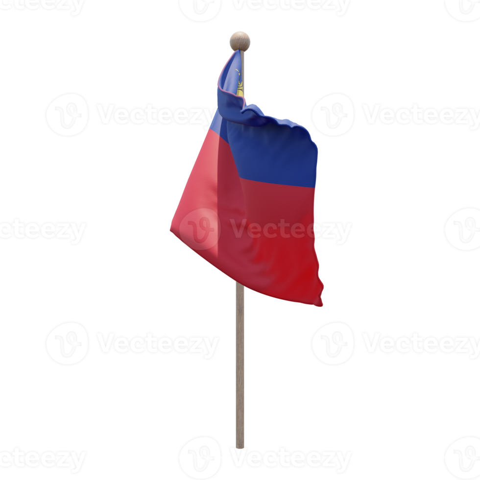 Liechtenstein 3d illustration flag on pole. Wood flagpole png