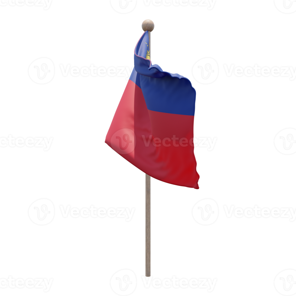 liechtenstein 3d-illustration flagge auf der stange. Fahnenmast aus Holz png