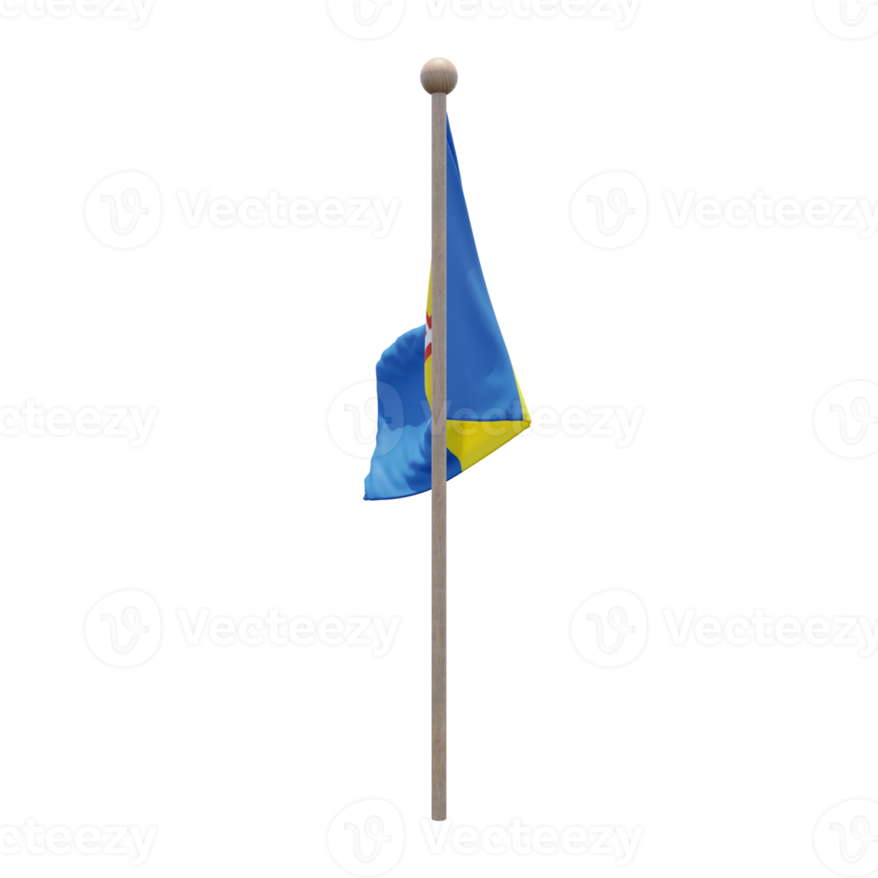 Madeira 3d illustration flag on pole. Wood flagpole png