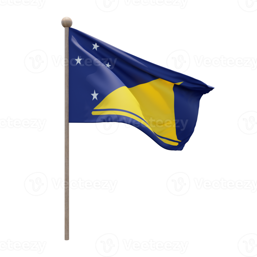 Tokelau 3d illustration flag on pole. Wood flagpole png