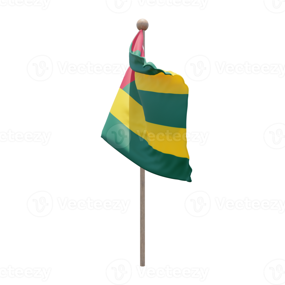 Togo 3d illustration flag on pole. Wood flagpole png