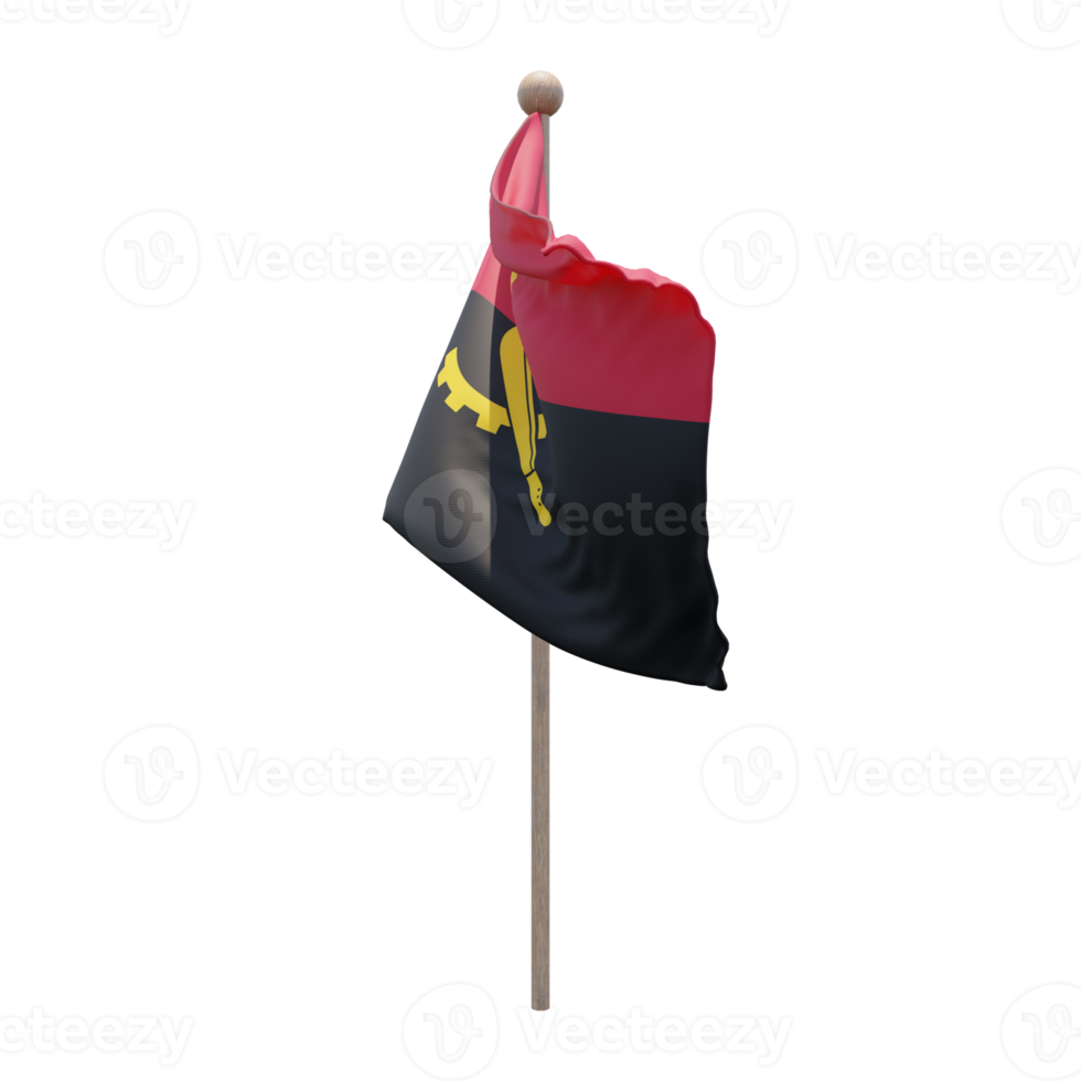 Angola 3D-Darstellung Flagge auf der Stange. Fahnenmast aus Holz png