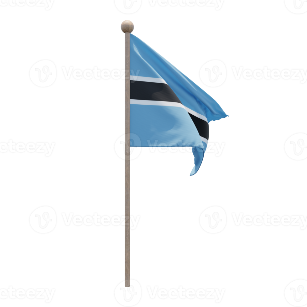 Botswana 3d illustration flag on pole. Wood flagpole png