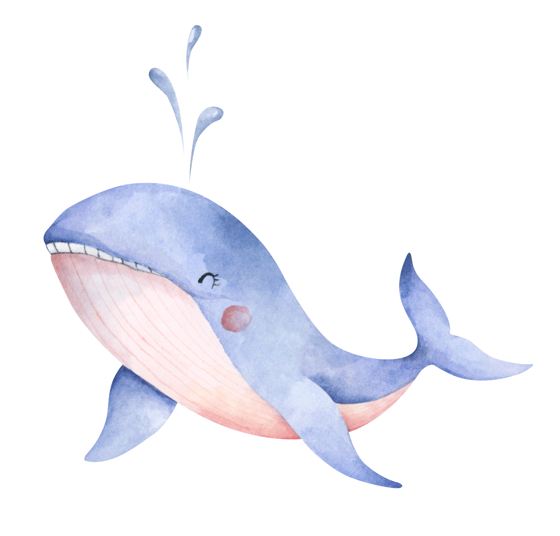 Cute blue whale. Underwater animal art. Watercolor illustration