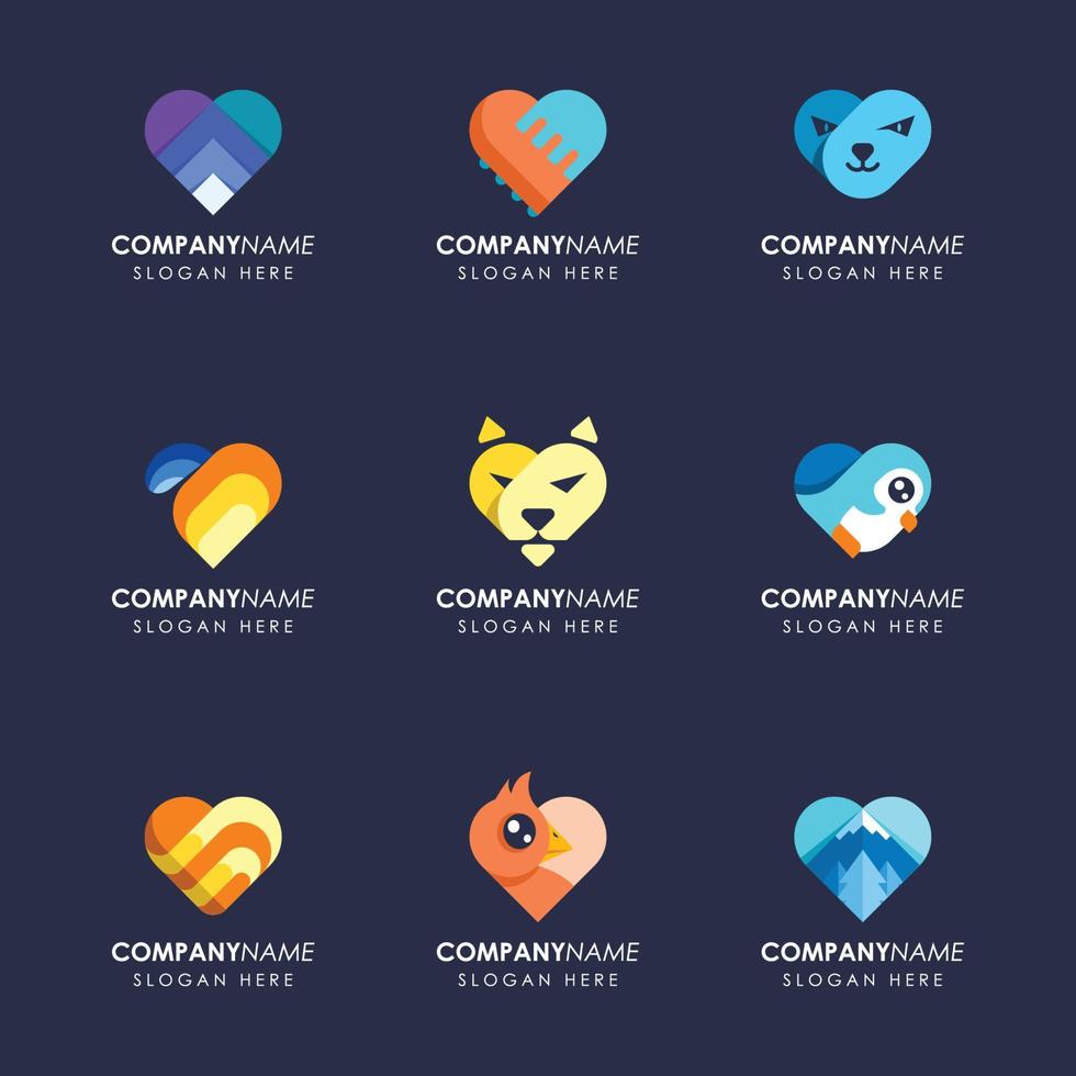 conjunto de concepto de logotipo de corazón vector